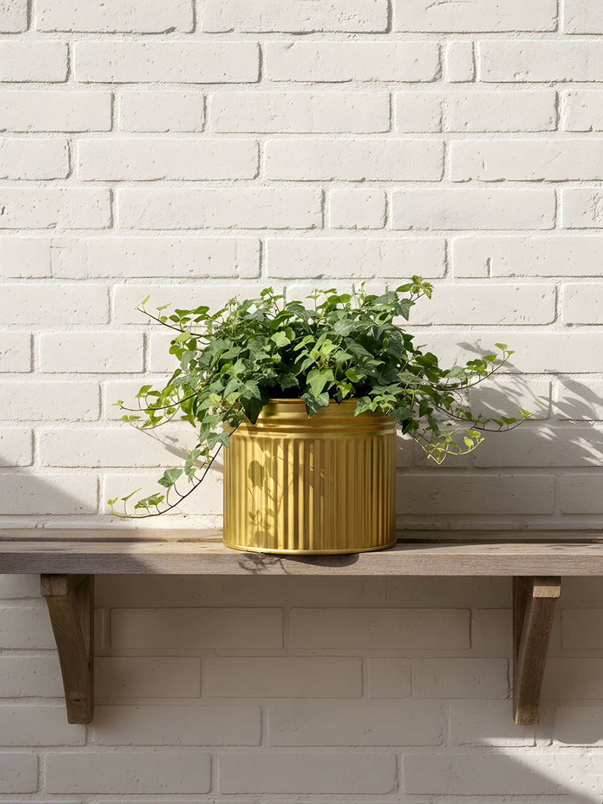 Aarvi Decor Golden Metallic Freestanding Round Radiant Stripes Planter