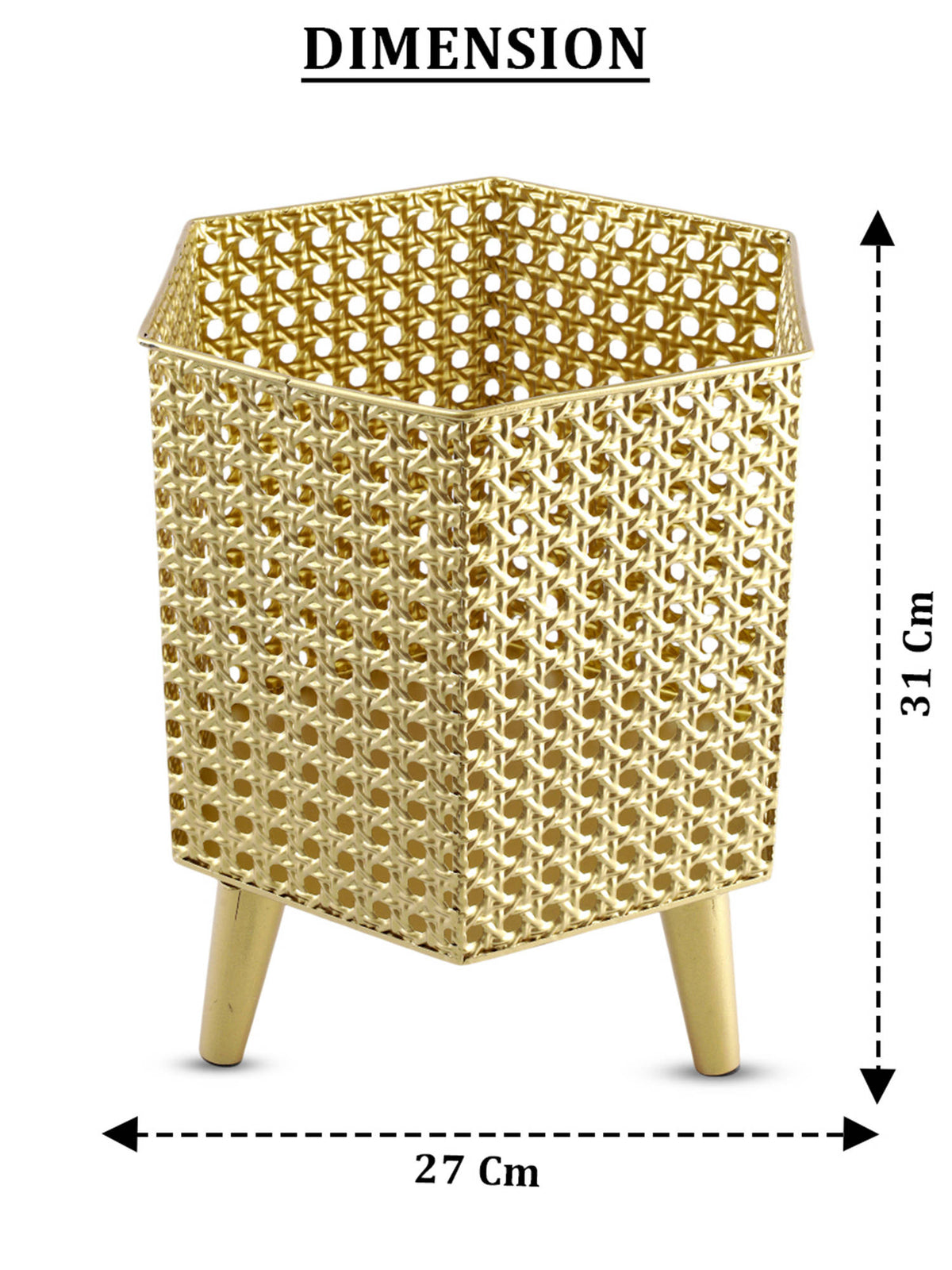 Aarvi Decor Golden Metal And Wood Freestanding Hexagonal Luxe Planter