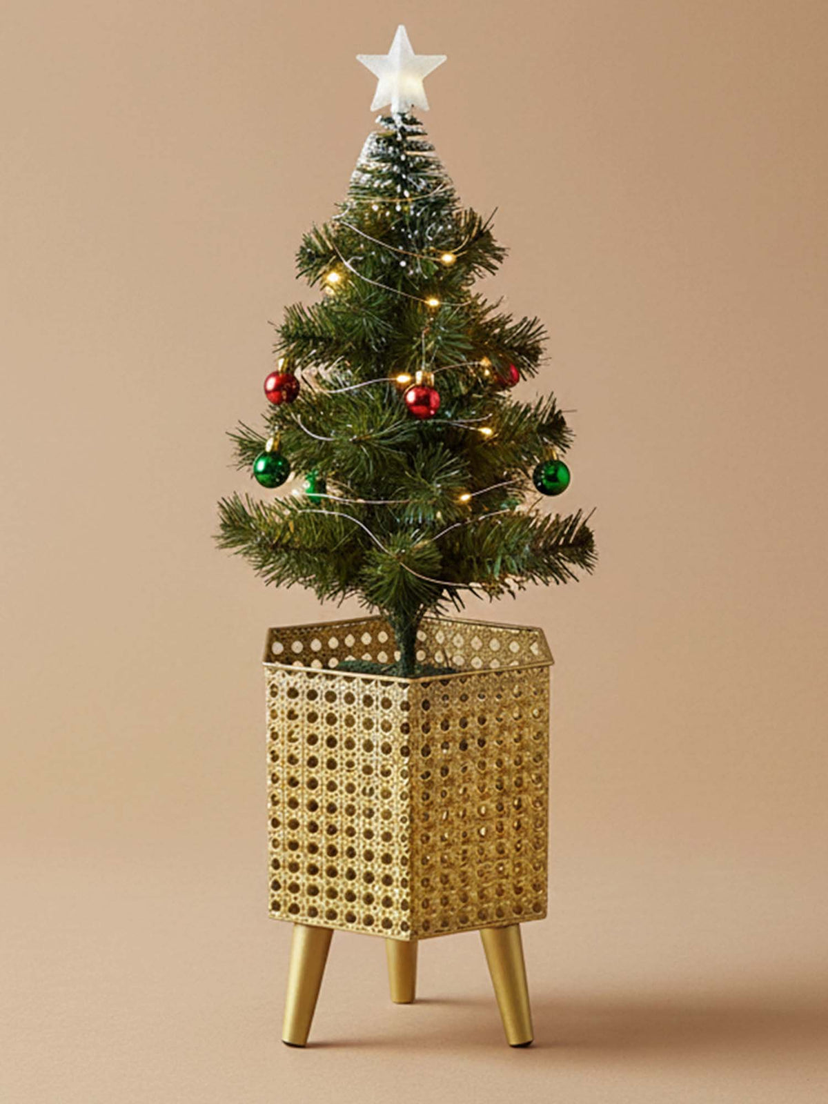 Aarvi Decor Golden Metal And Wood Freestanding Hexagonal Luxe Planter