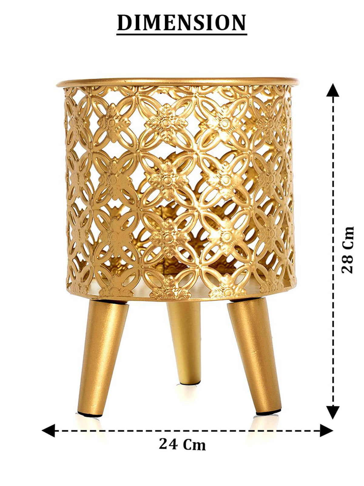 Aarvi Decor Golden Metal And Wood Freestanding Round Bloom Planter
