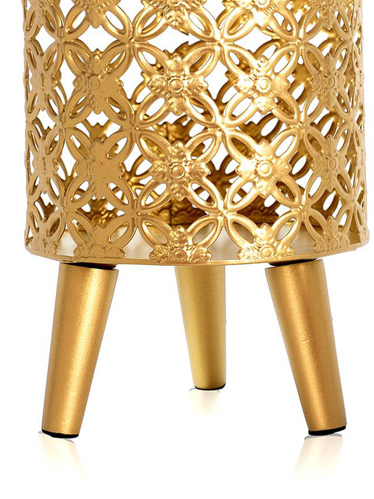 Aarvi Decor Golden Metal And Wood Freestanding Round Bloom Planter