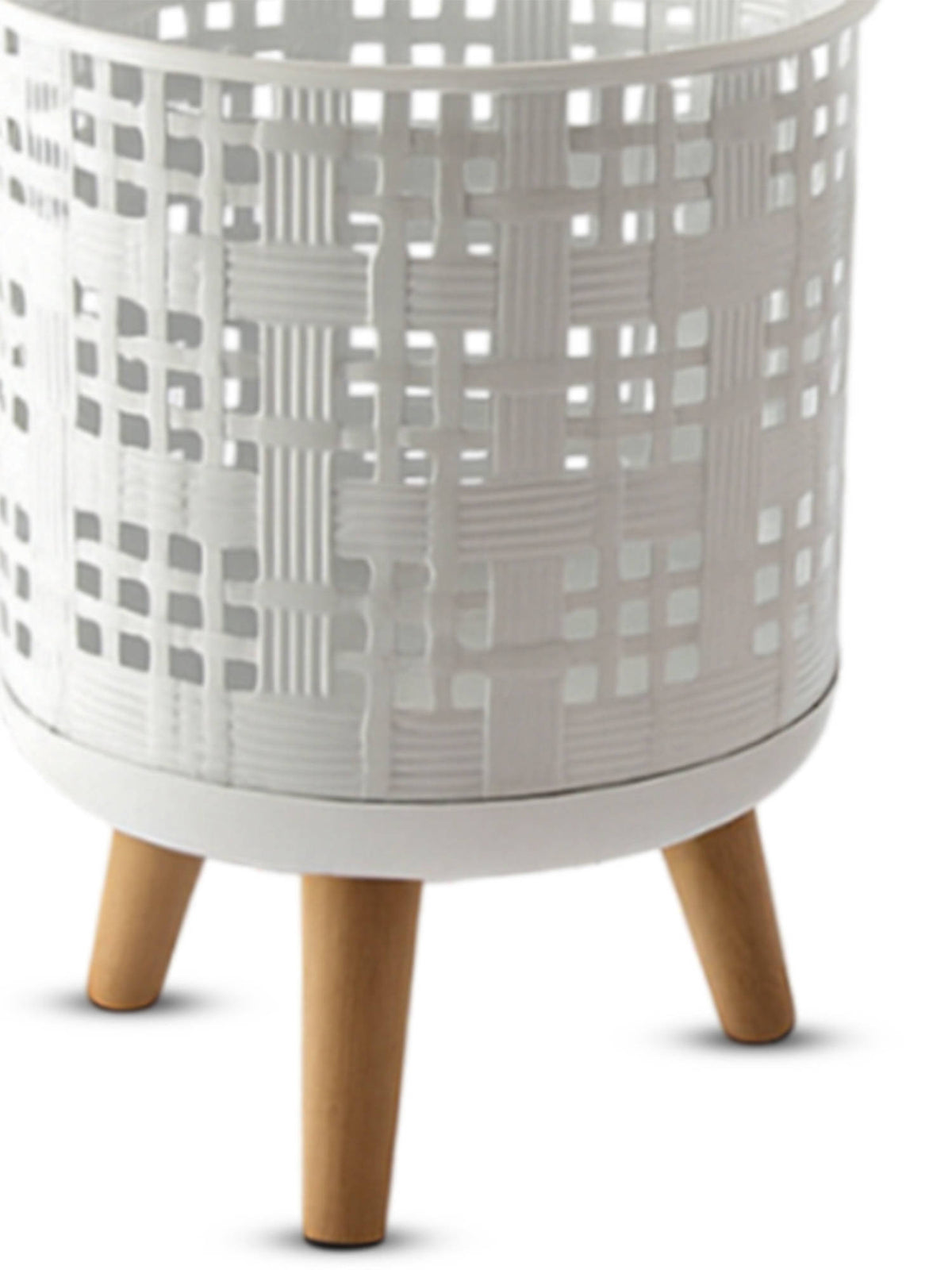 Aarvi Decor White Metal And Wood Freestanding Round Mesh Planter