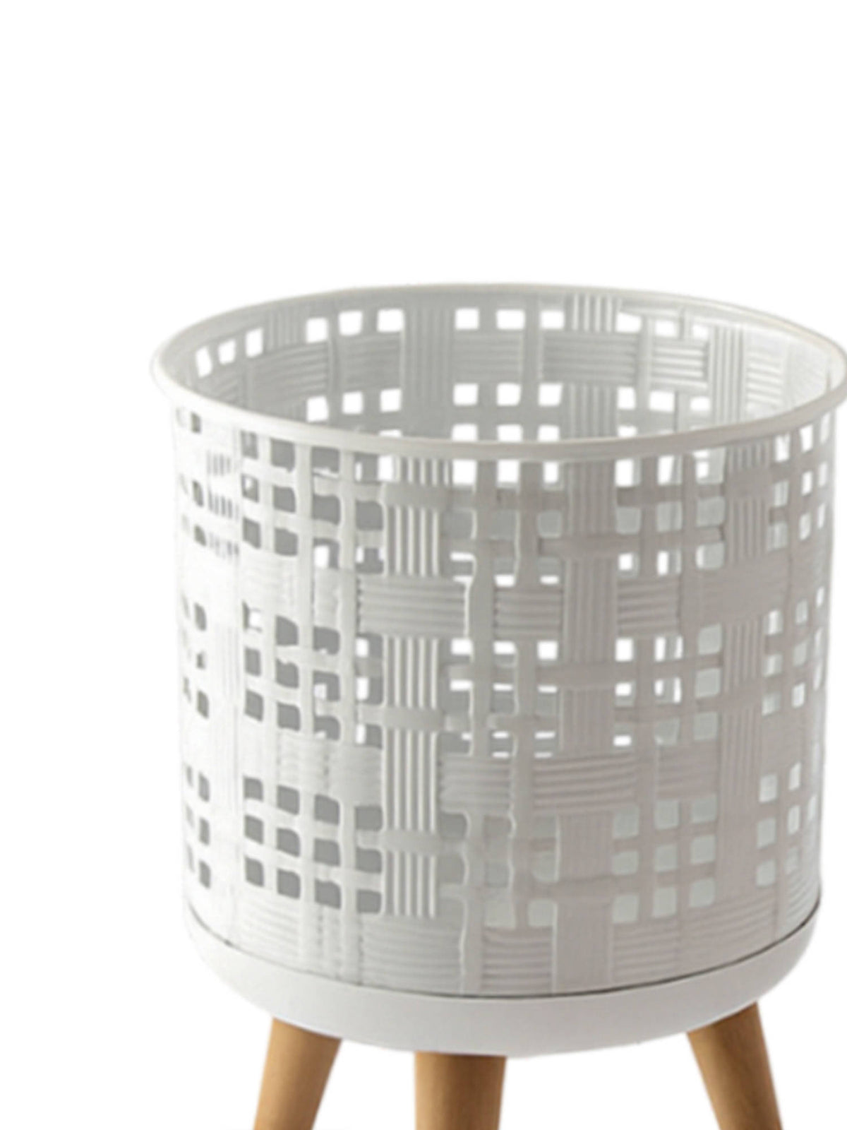 Aarvi Decor White Metal And Wood Freestanding Round Mesh Planter