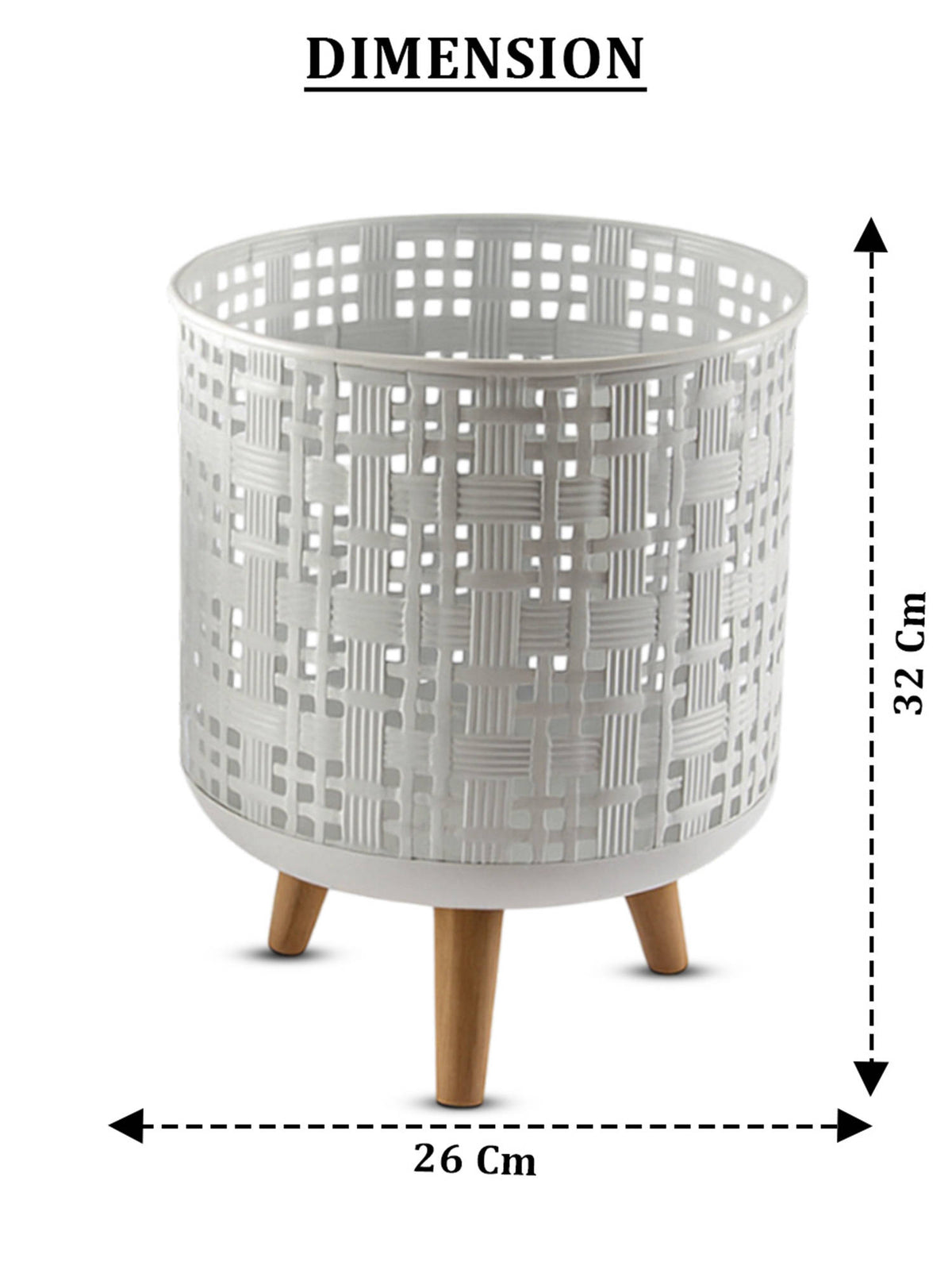 Aarvi Decor White Metal And Wood Freestanding Round Mesh Planter