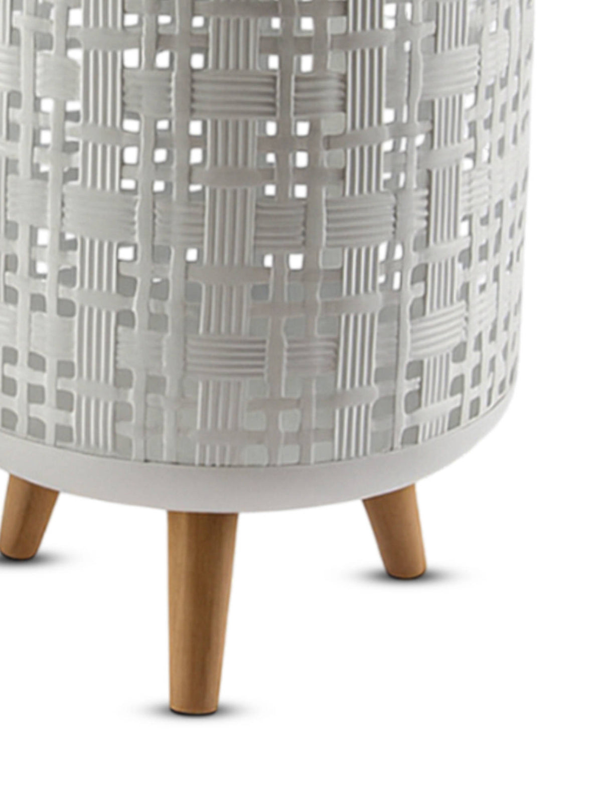 Aarvi Decor White Metal And Wood Freestanding Round Mesh Planter
