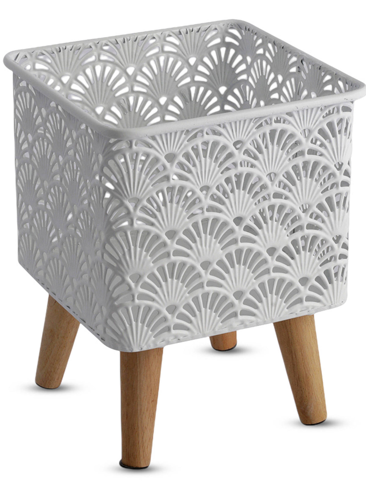 Aarvi Decor White Metal And Wood Freestanding Square Planter