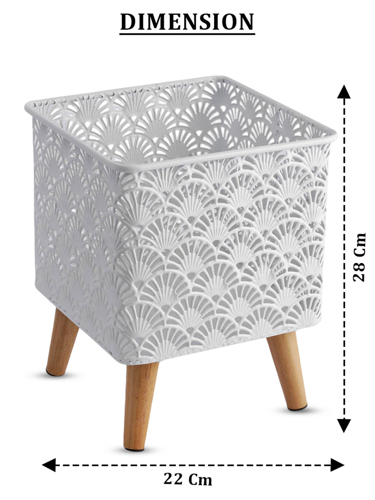 Aarvi Decor White Metal And Wood Freestanding Square Planter