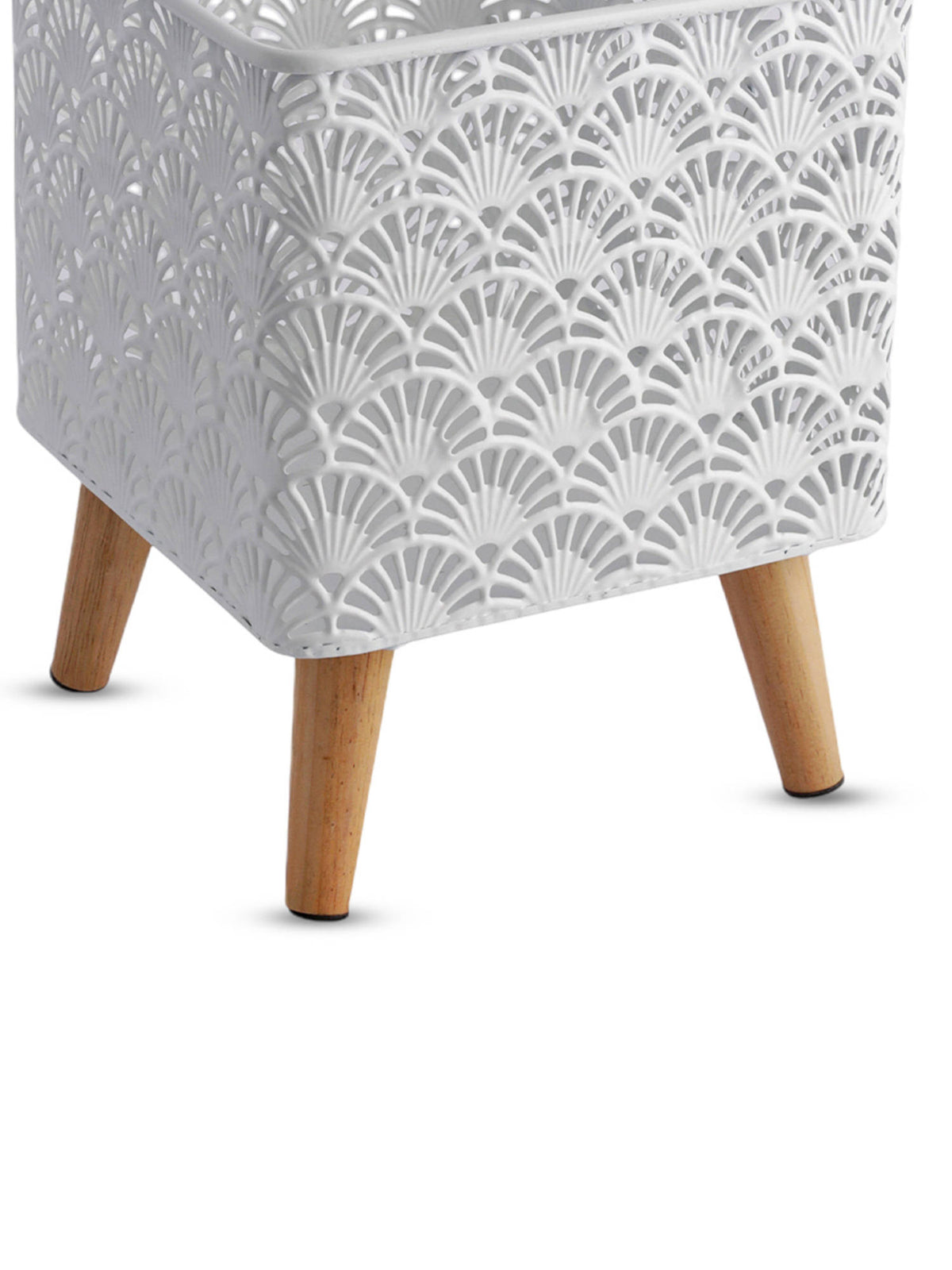 Aarvi Decor White Metal And Wood Freestanding Square Planter