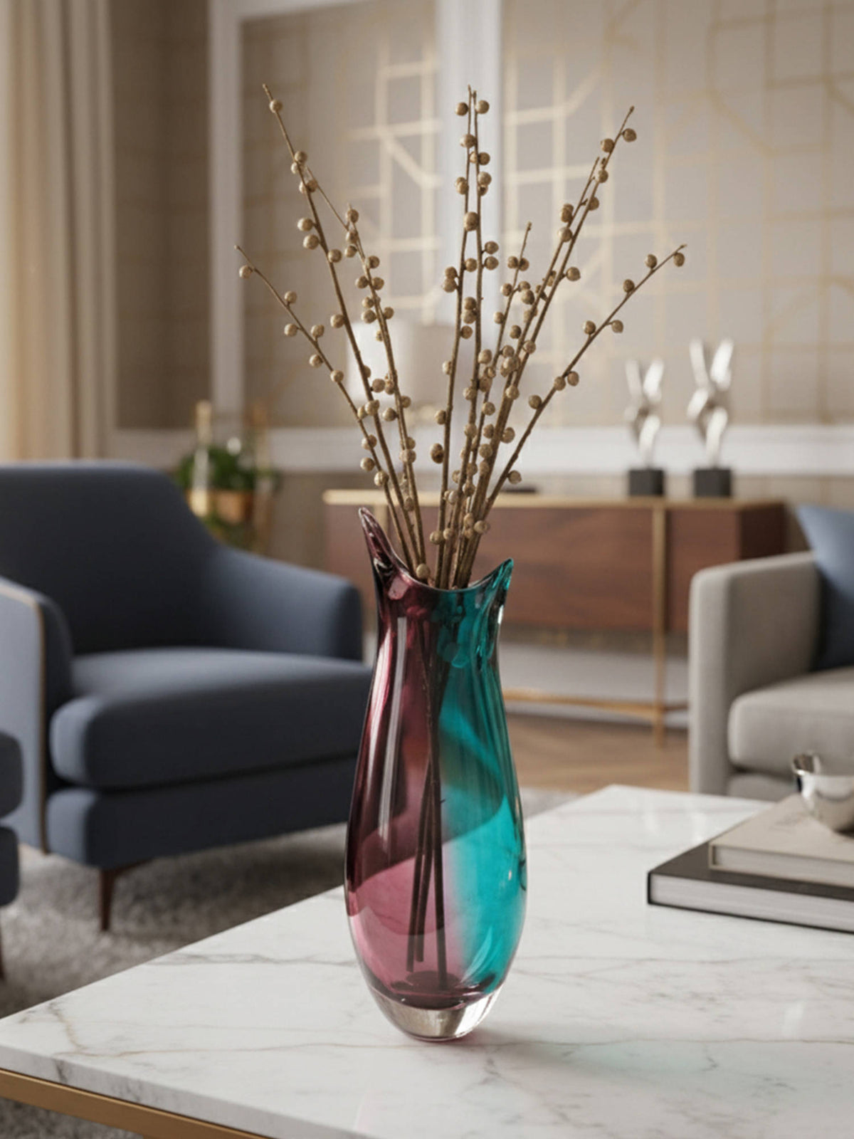 Aarvi Decor Ocean Rose Multi-Color Glass Vase (S) · S