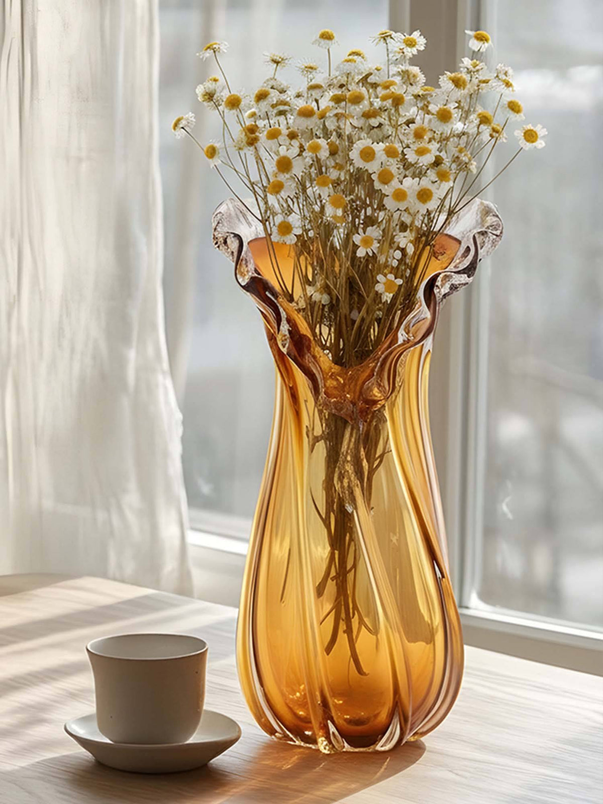 Aarvi Decor Golden Embrace Orange Glass Vase