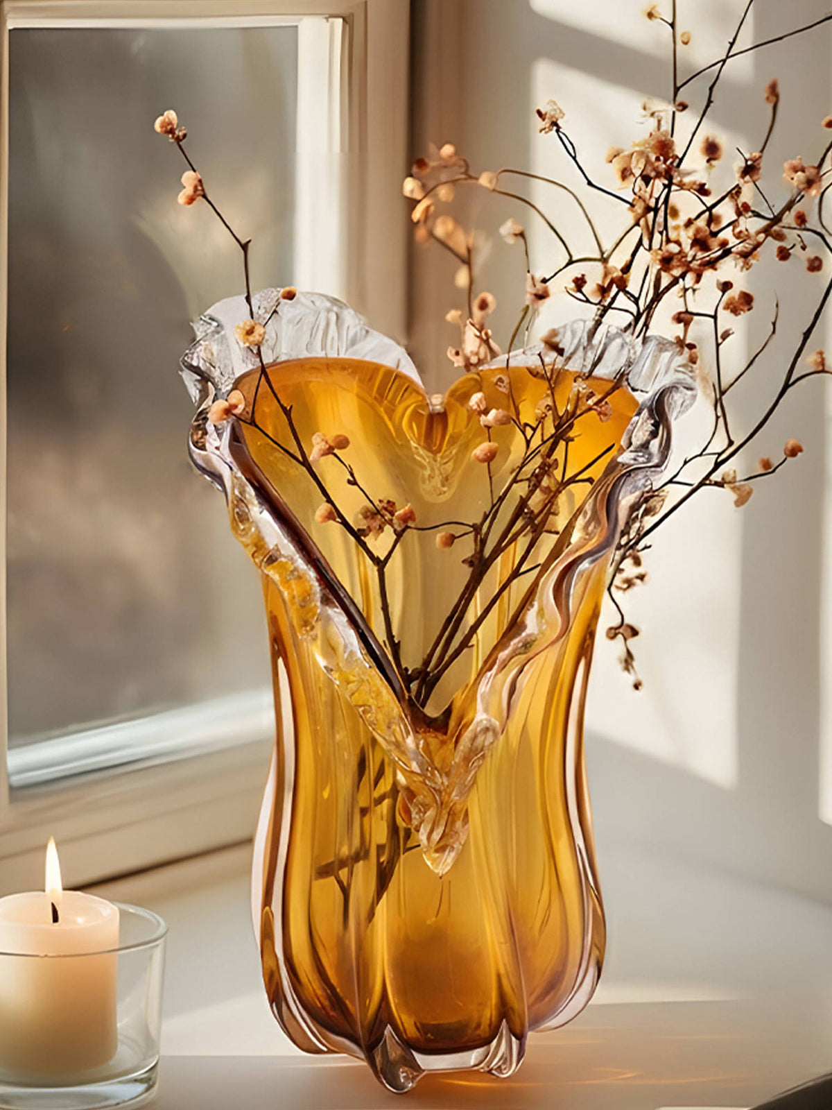 Aarvi Decor Golden Embrace Orange Glass Vase (L) · L