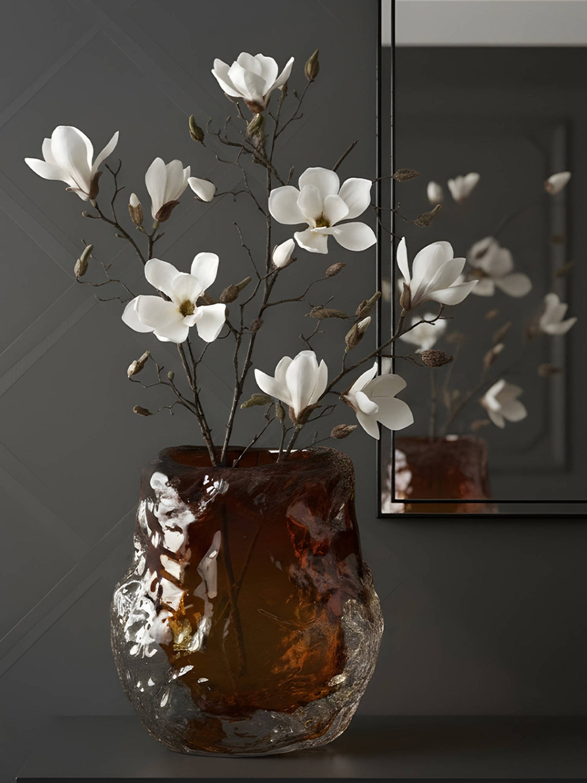 Aarvi Decor Amber Ice Transparent Orange Glass Vase (S) · S