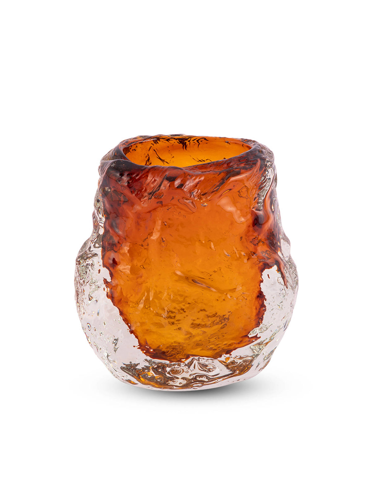 Aarvi Decor Amber Ice Transparent Orange Glass Vase