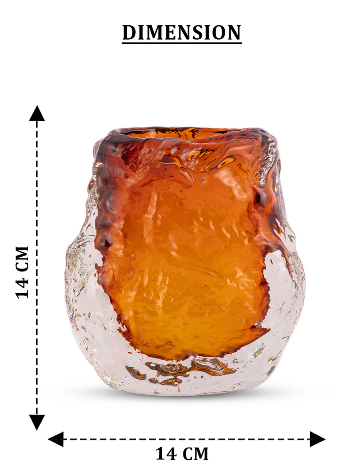 Aarvi Decor Amber Ice Transparent Orange Glass Vase