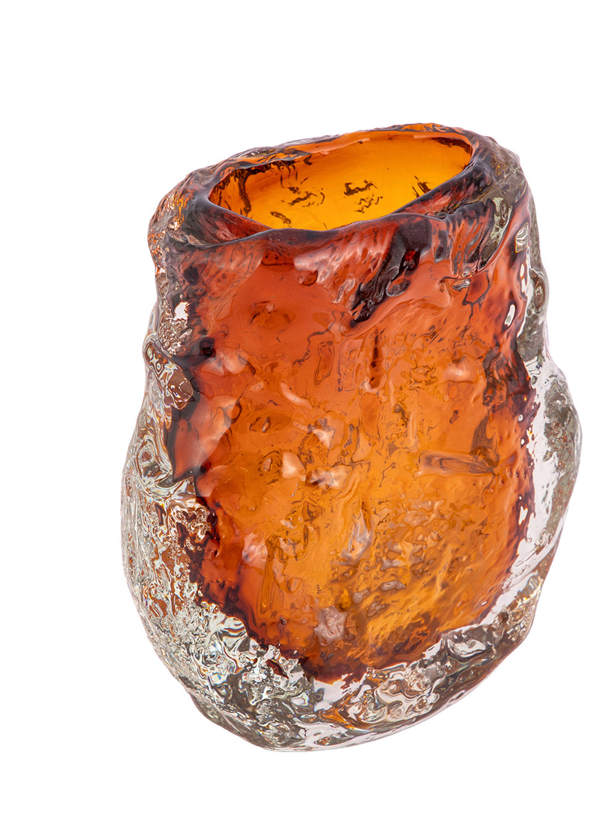 Aarvi Decor Amber Ice Transparent Orange Glass Vase
