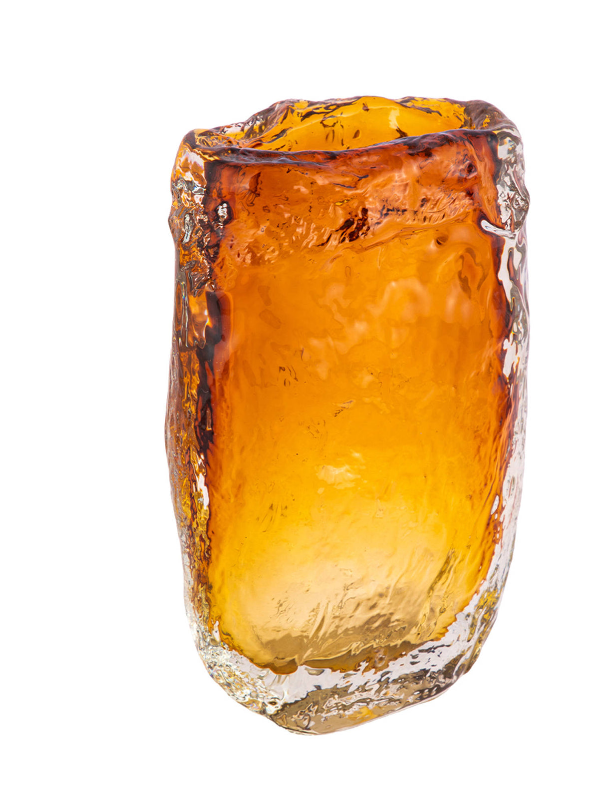Aarvi Decor Amber Ice Transparent Orange Glass Vase