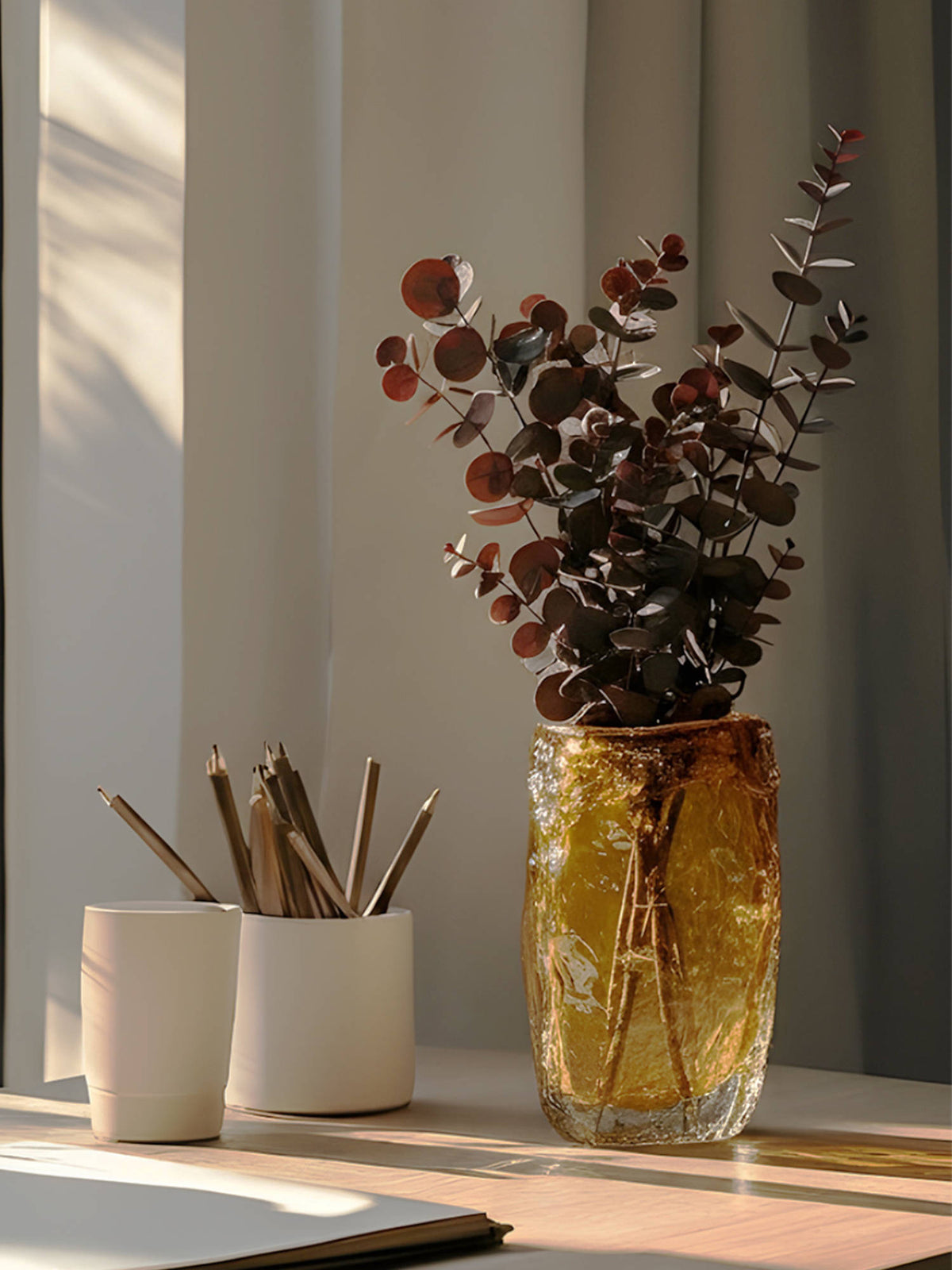Aarvi Decor Amber Ice Transparent Orange Glass Vase