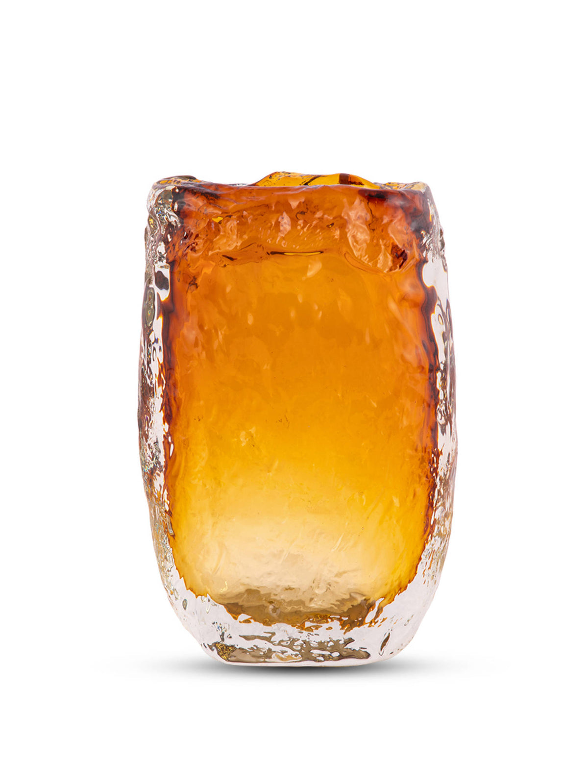 Aarvi Decor Amber Ice Transparent Orange Glass Vase