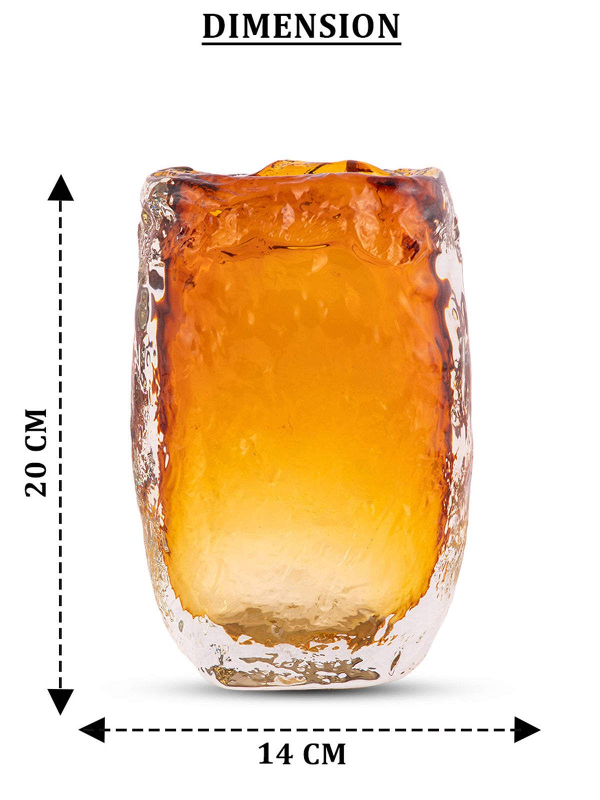 Aarvi Decor Amber Ice Transparent Orange Glass Vase