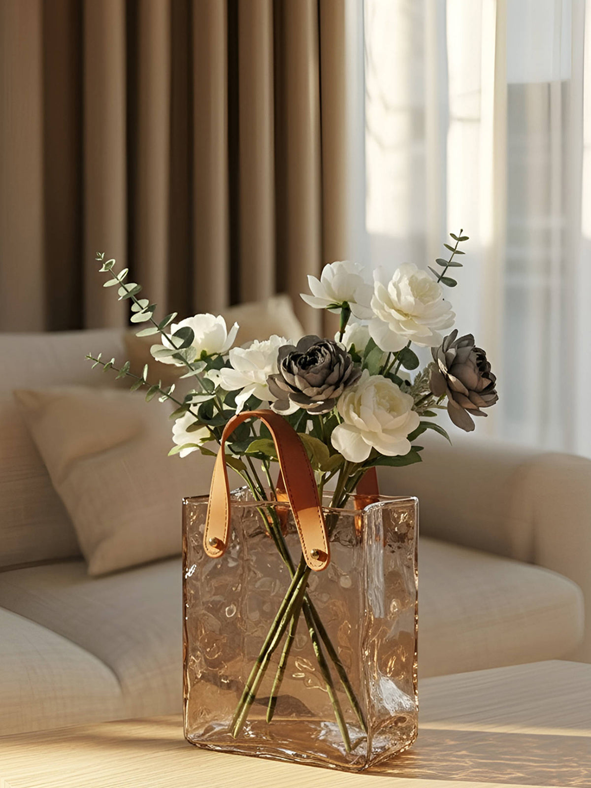 Aarvi Decor Amber Tote Transparent Beige Glass Vase