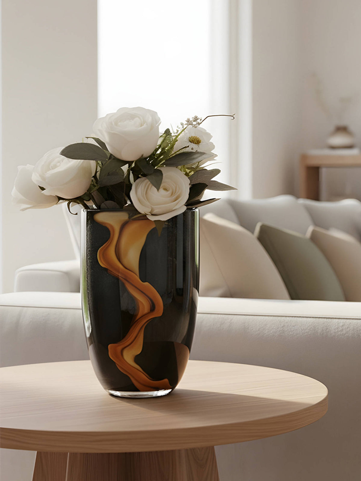 Aarvi Decor Midnight Crest Transparent Black Glass Vase