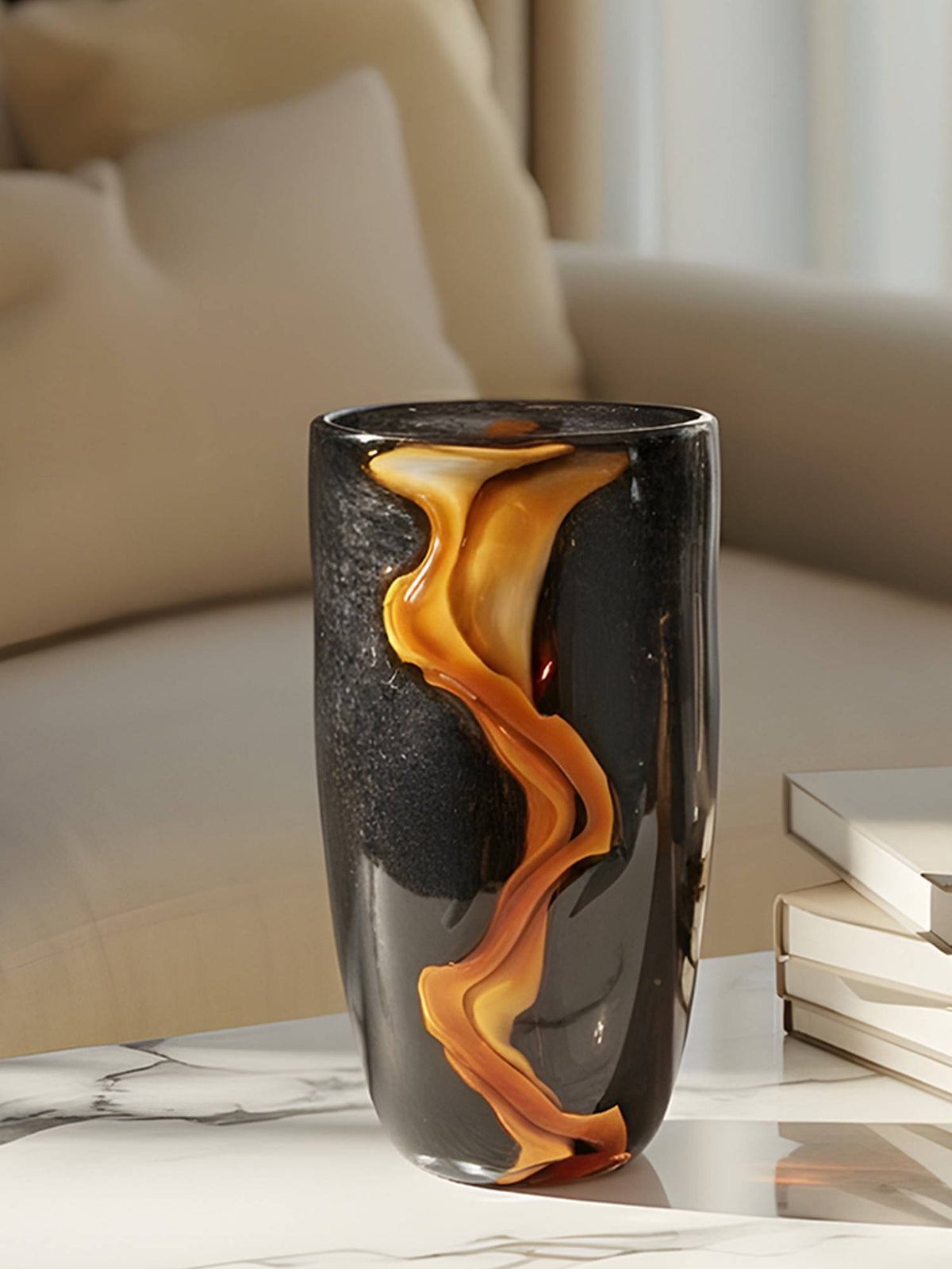Aarvi Decor Midnight Crest Transparent Black Glass Vase