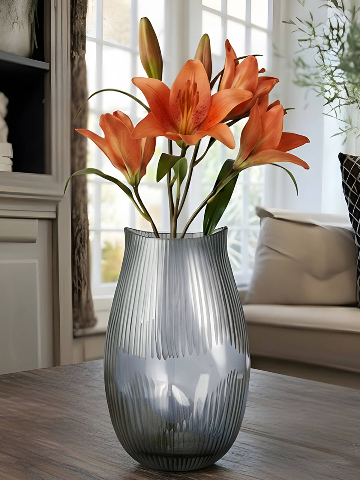 Aarvi Decor Smokey Grey Elysium Transparent Glass Vase