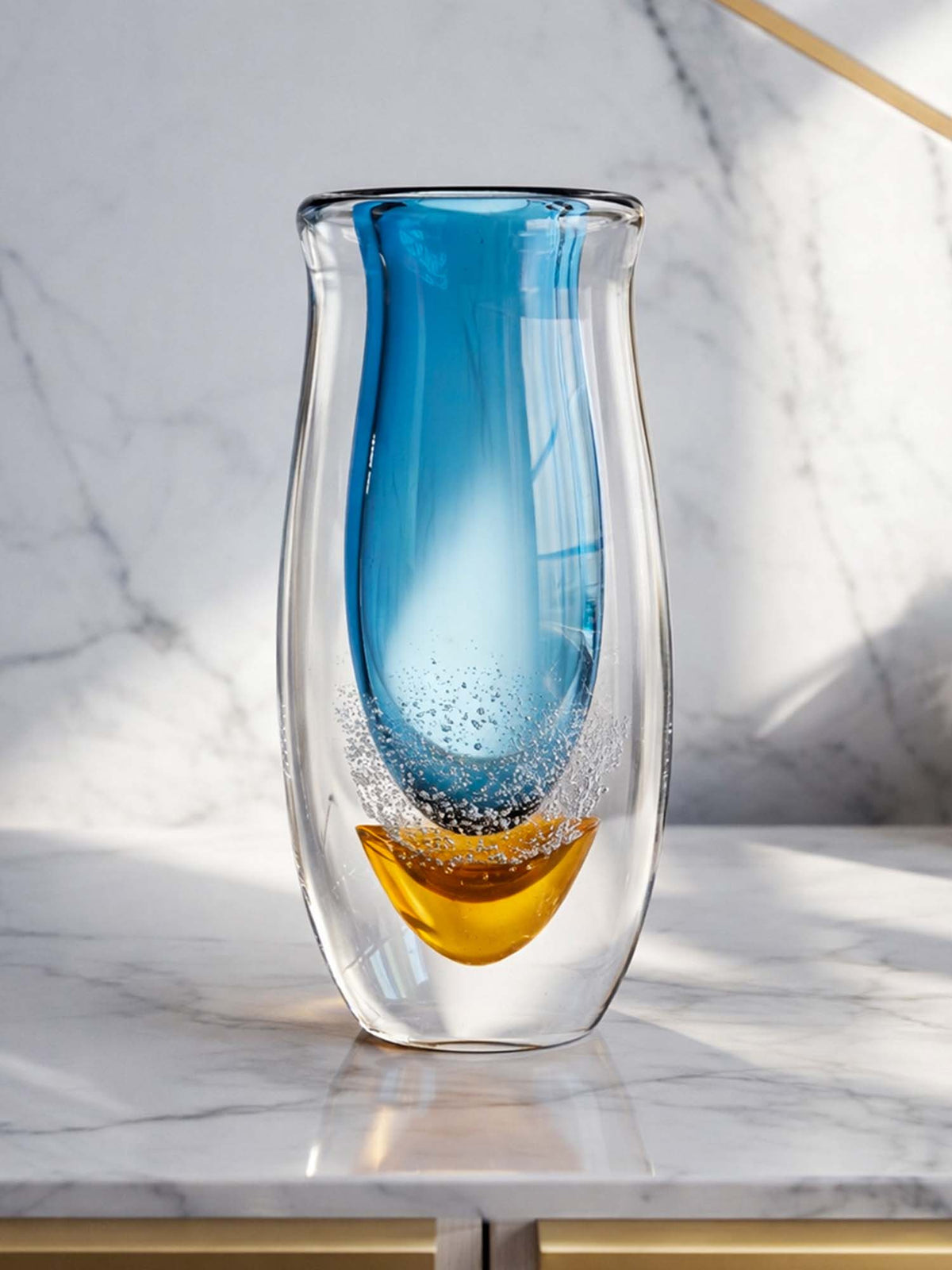 Aarvi Decor Tall Blown Luxe Blue Transparent Glass Vase
