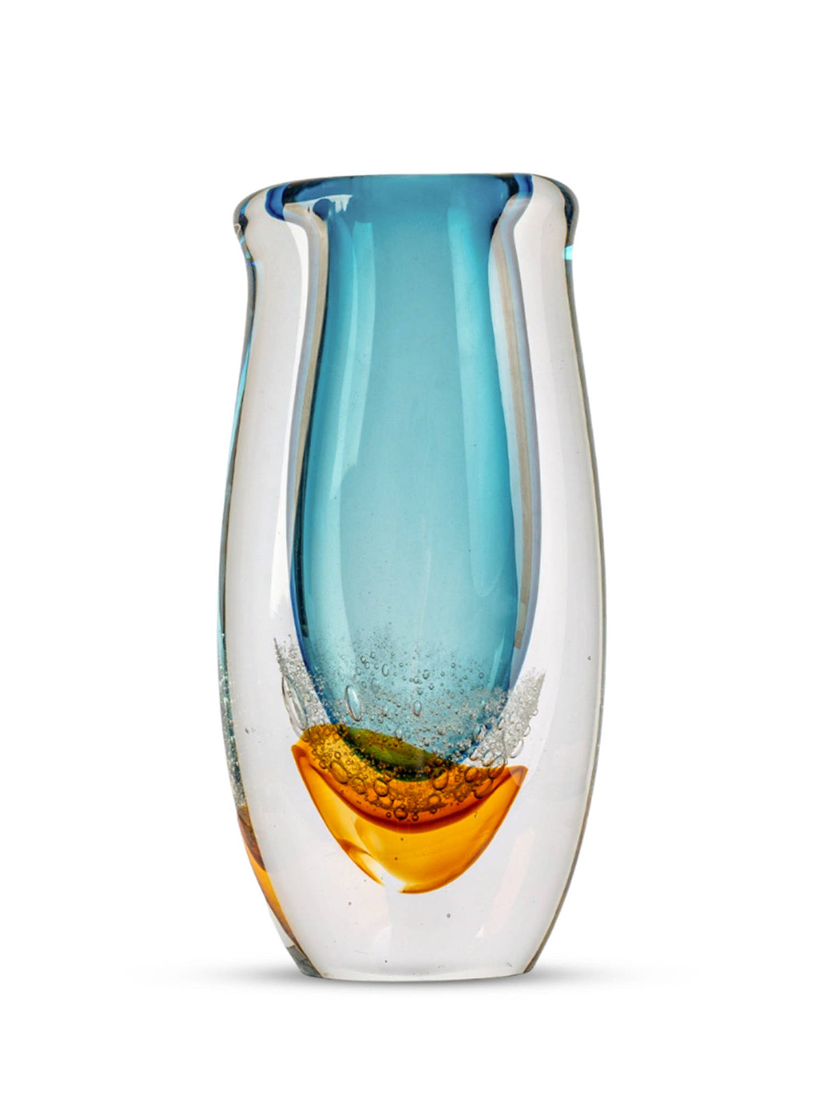 Aarvi Decor Tall Blown Luxe Blue Transparent Glass Vase