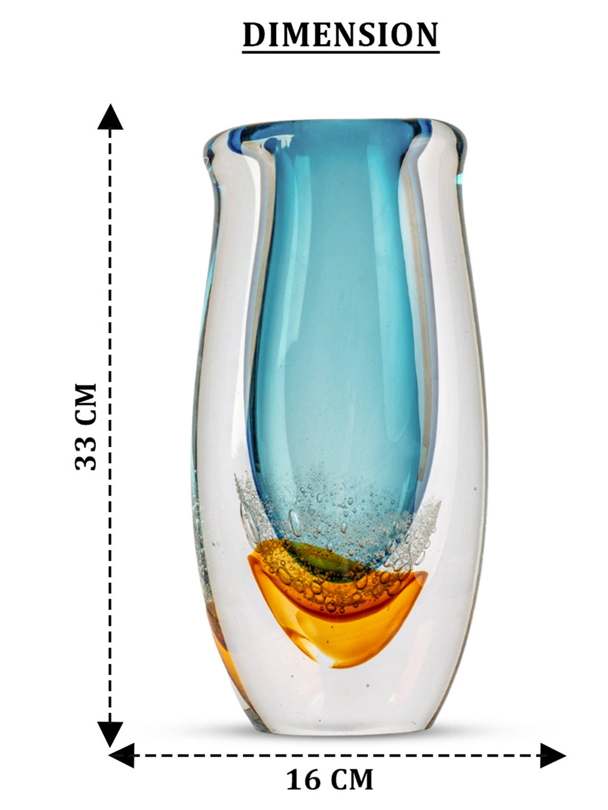 Aarvi Decor Tall Blown Luxe Blue Transparent Glass Vase