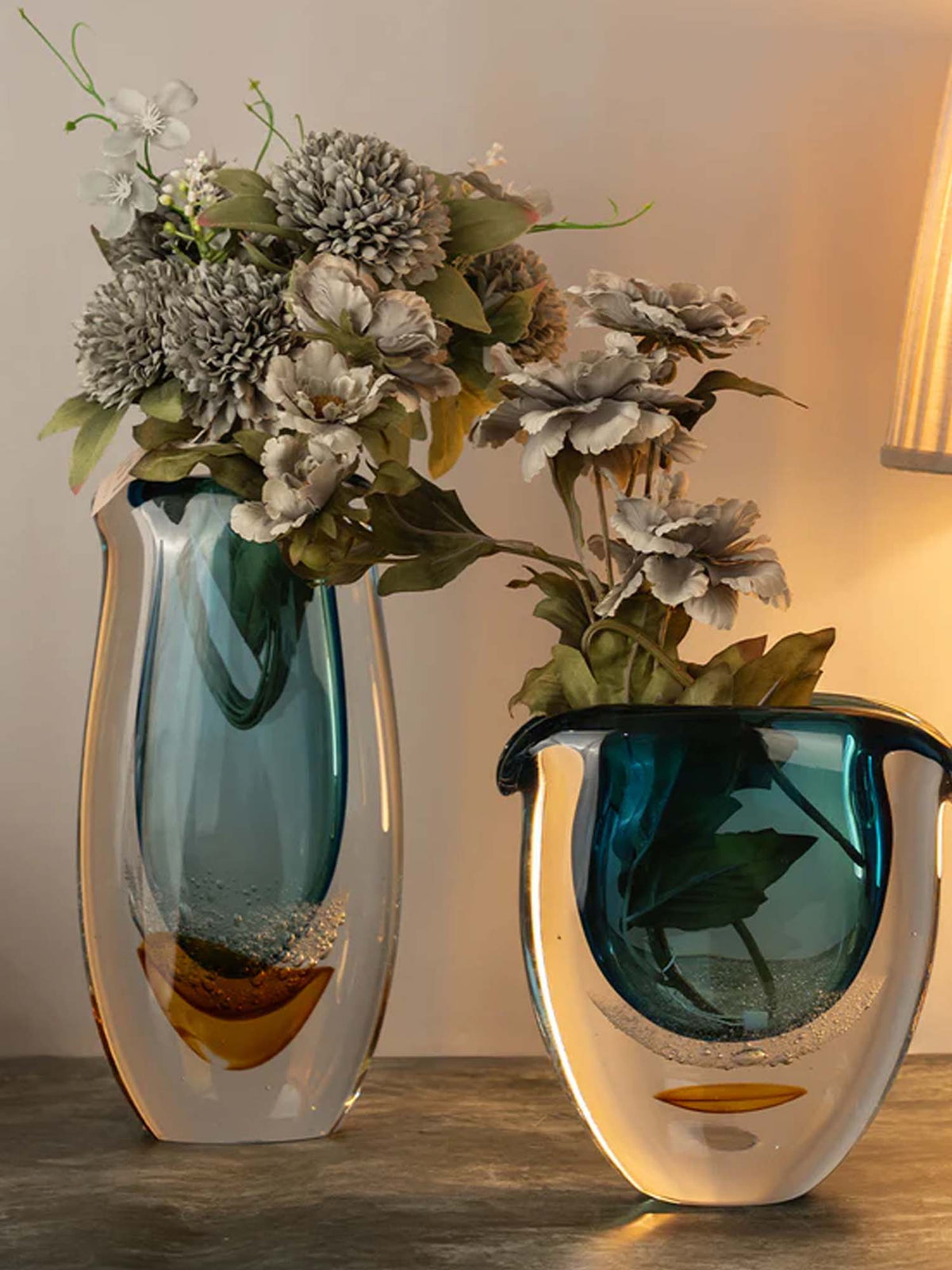 Aarvi Decor Tall Blown Luxe Blue Transparent Glass Vase
