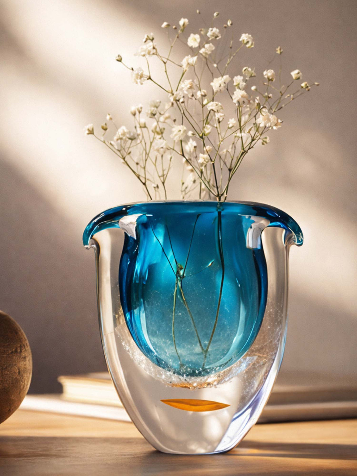 Aarvi Decor Blown Luxe Blue Transparent Glass Vase