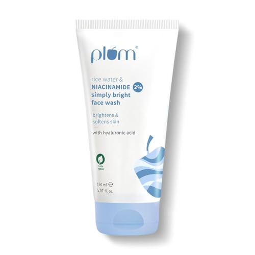 Plum Simply Bright Face Wash Combo Pack - 2% Niacinamide & Rice Water Cleanser Set (100ml + 150ml) | Skin Brightening, Hydrating & Pore Cleansing Face Wash for