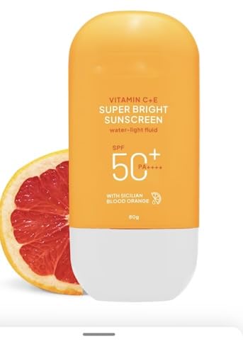 Vitamin C+E Super Bright Sunscreen, SPF 50+ PA++++, Water-Light Fluid, with Sicilian Blood Orange, 80g