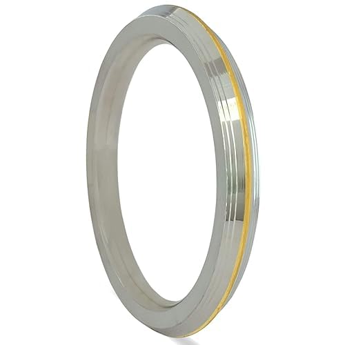 Stainless Steel Punjabi Sikh Gents Heavy Kada Bangle Bracelet With Stylish Gold Brass Line For Men