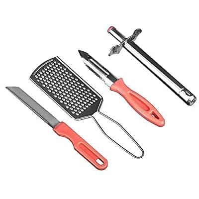 sakoraware Stainless Steel Essential Kitchen Tools Accessories Set I 4 Pcs Daily Use Home Utility for Cooking| Combo-Vegetable Cutter with Peeler, Cheese/Ginger