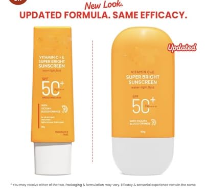 Vitamin C+E Super Bright Sunscreen, SPF 50+ PA++++, Water-Light Fluid, with Sicilian Blood Orange, 80g