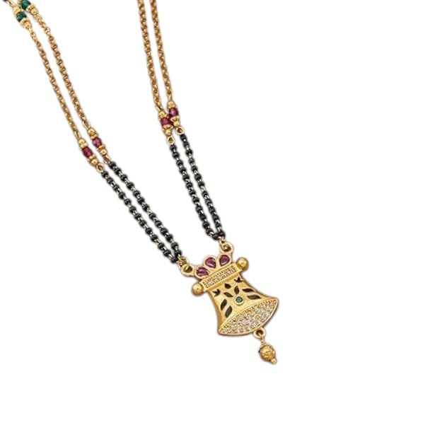 Gold Plated Necklace Short Mangalsutra with Black Beads Tanmaniya Chain