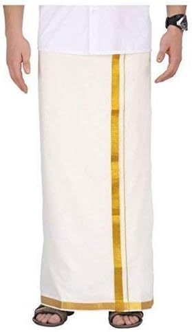 Pure Cotton Dhoti Lungi Sarong With Gold Zari Border 3.6 Mts-Cream