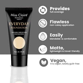 Miss Claire Professional Makeup Everyday Foundation Natural Weightless Foundation 30ml Cream (BE-06 True Beige)