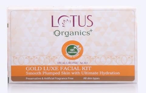 Lotus Organics+ Gold Luxe Facial Kit | Infused with 24K Gold Flakes & Hyaluronic Acid | Prevents Fine Lines & Wrinkles | Gives Smooth & Plump Skin | Provides Ul