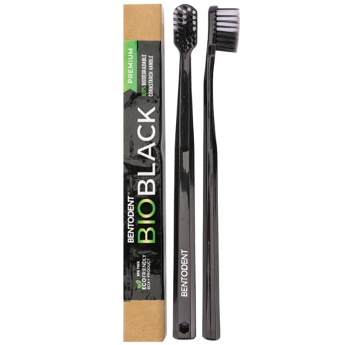 Bentodent Activated Charcoal Whitening Toothpaste With A Soft (Bio Black/or Bio White) Biodegradable Toothbrush, SLS and Fluoride Free, Safe and Certified,Pack