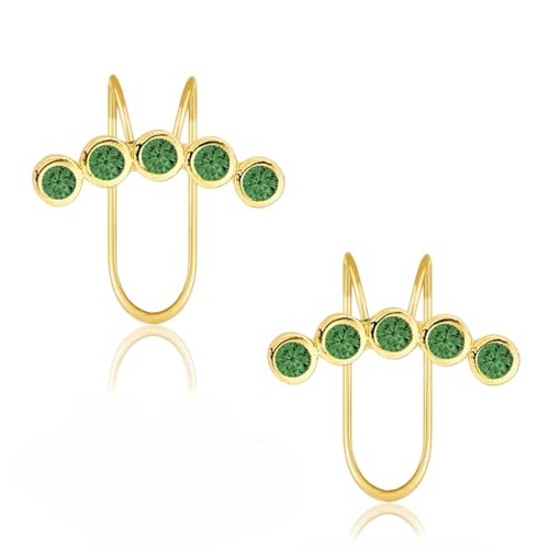 Elegant 18K Gold Plated Green Stone Ear Cuff - Lightweight Non-Piercing Clip-On Earring for Women & Girls