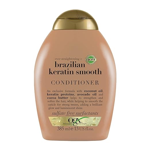 OGX Ever Straightening + Brazilian Keratin Therapy Hair-Smoothing Conditioner with Coconut Oil, Cocoa Butter & Avocado Oil, Paraben-Free, Sulfate-Free Surfactan