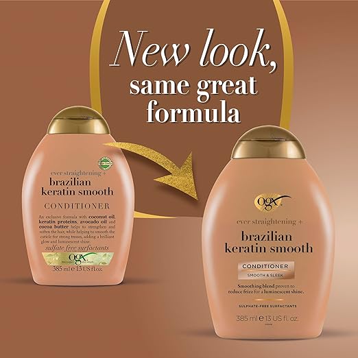OGX Ever Straightening + Brazilian Keratin Therapy Hair-Smoothing Conditioner with Coconut Oil, Cocoa Butter & Avocado Oil, Paraben-Free, Sulfate-Free Surfactan