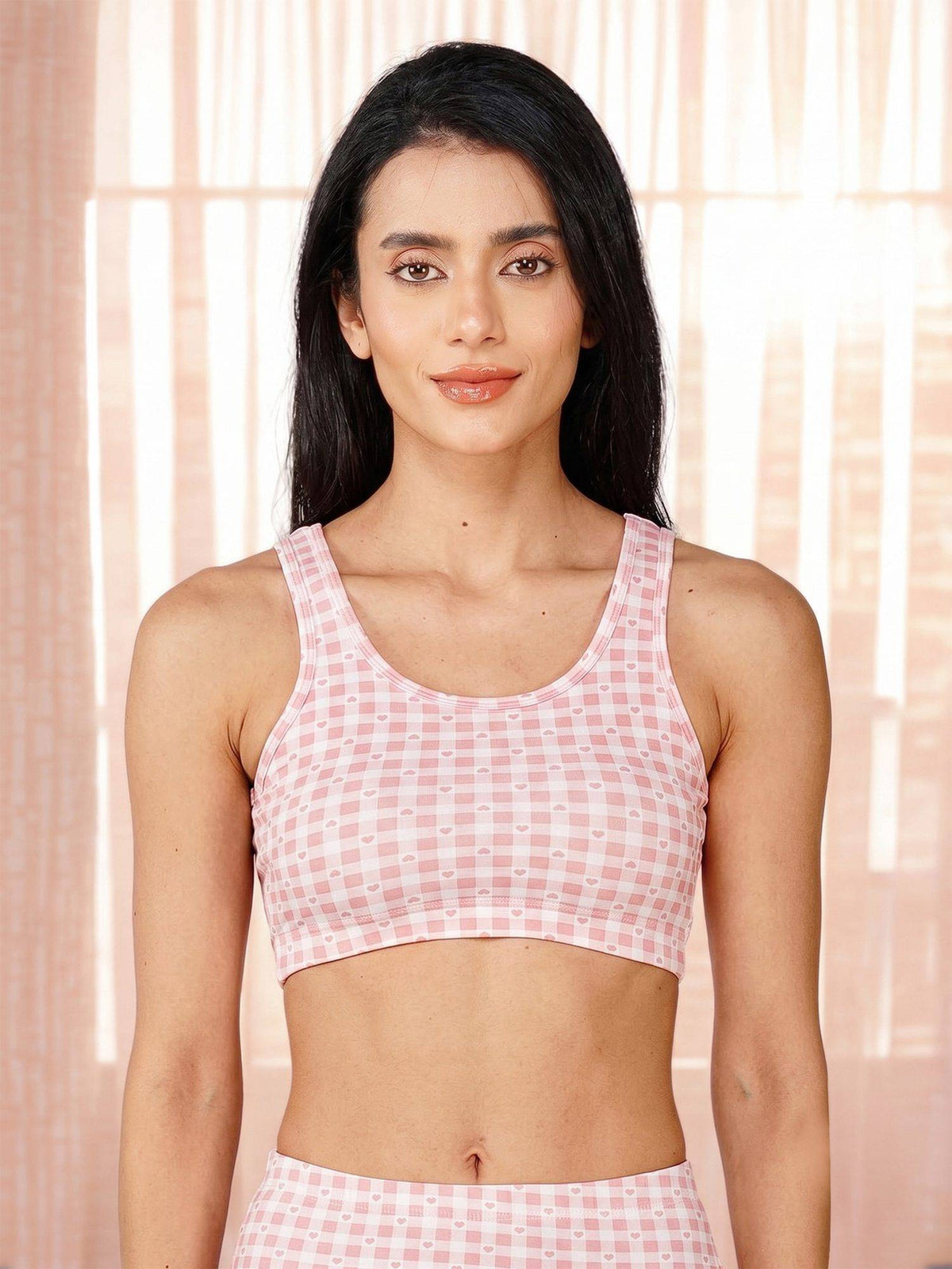 2PEACE Pink Lightly Padded Wire free Printed Seamless Sports Bra