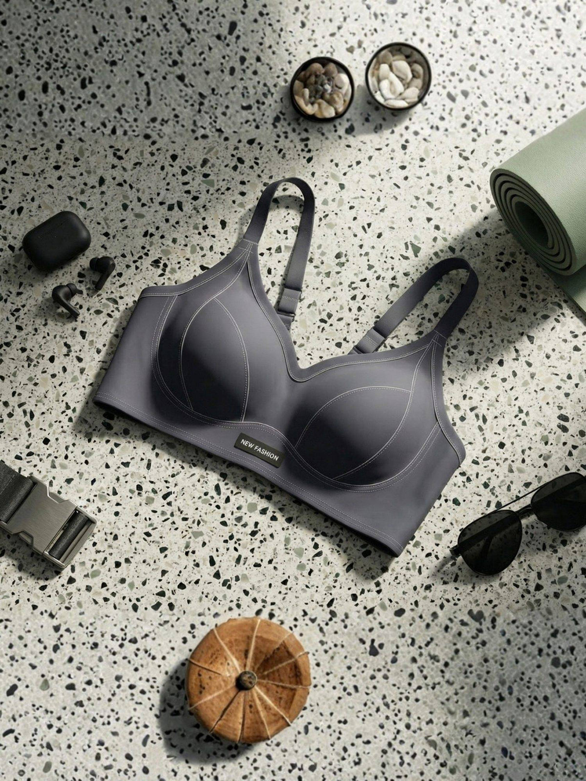 2PEACE Dark Grey Non Wired Seamed Sports Padded Bra