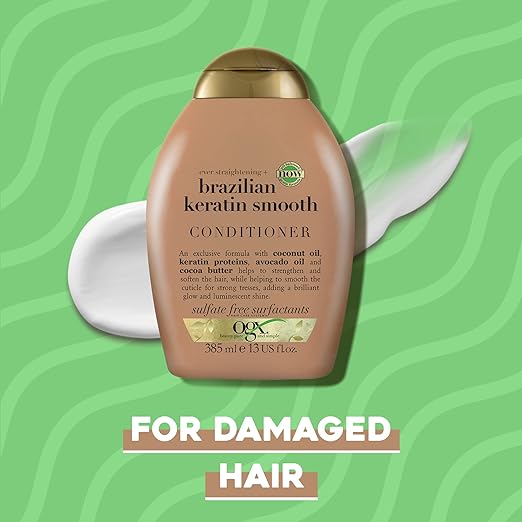 OGX Ever Straightening + Brazilian Keratin Therapy Hair-Smoothing Conditioner with Coconut Oil, Cocoa Butter & Avocado Oil, Paraben-Free, Sulfate-Free Surfactan