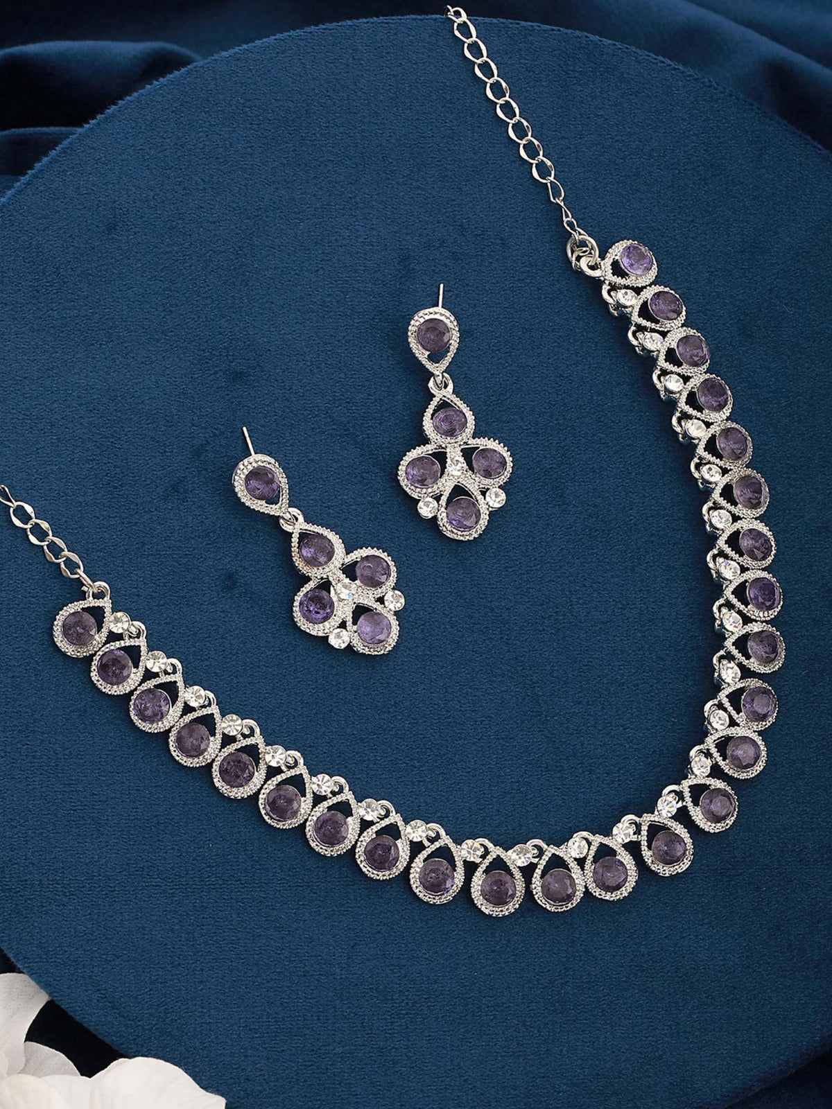 Aatmana Silver-Plated Blue Ad-Studded Jewellery Set · One Size