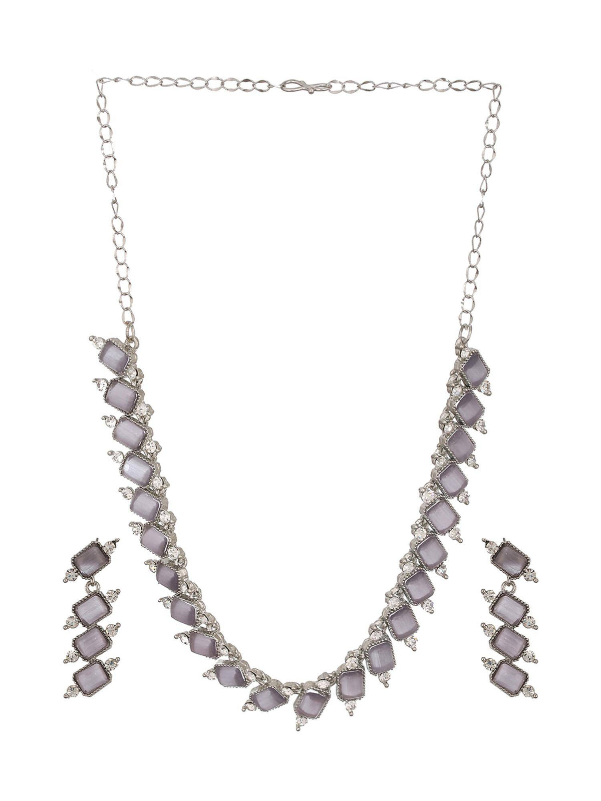 Aatmana Silver-Plated Grey Stone And White Ad-Studded Necklace And Earrings